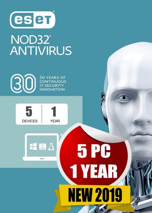 ESET NOD32 Antivirus 2019 5pc/1yr 365 Days Subscription